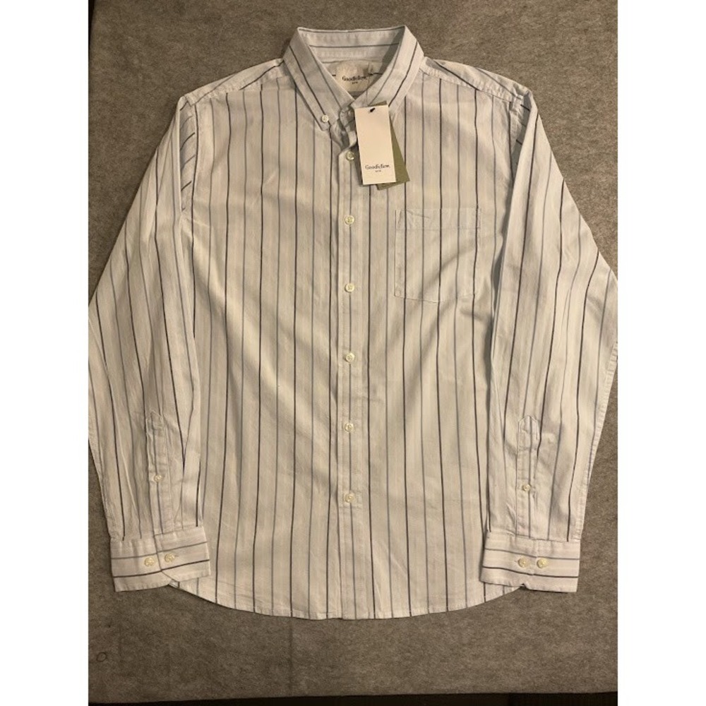 NWT Goodfellow &Co Men's White/Navy Striped Long Sleeve Button Down Shirt Size M
